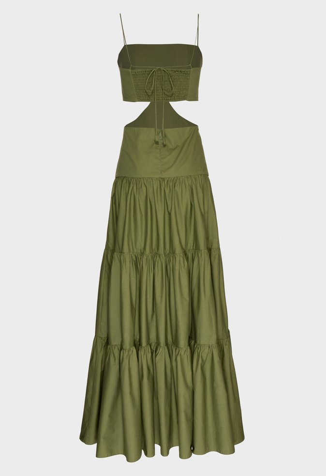 Vestido Longo Tricoline Nanda Verde Militar