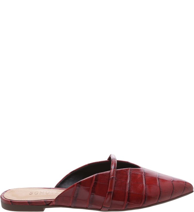 Flat Mule Croco Red Brown Flat Mule Croco Red Brown