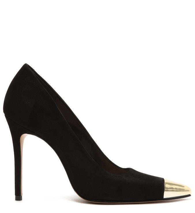 Sapato Scarpin Salto Nobuck Metalizado Preto