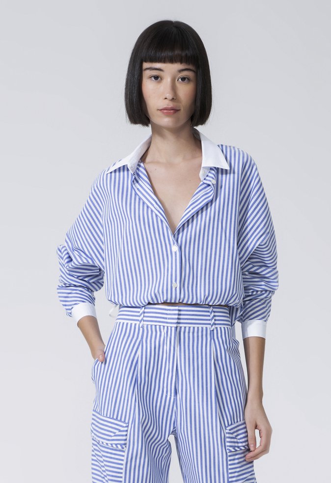 Camisa Gloria Tricoline Listrada Azul