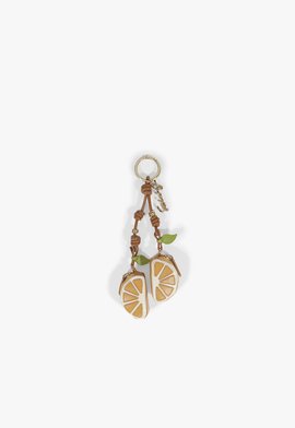 Chaveiro Laranja Couro Dourado