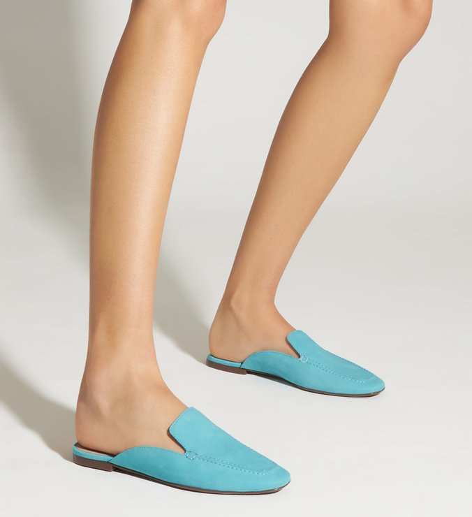 Flat Mule Comfy Suede Acqua Flat Mule Comfy Suede Acqua