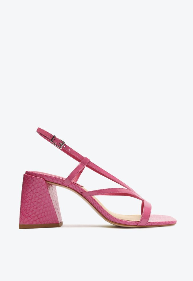 Sandália Salto Bloco Couro Snake Verniz Rosa | Schutz