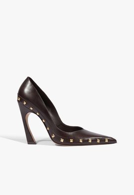 Scarpin Lexi Studs Salto Alto Couro Marrom