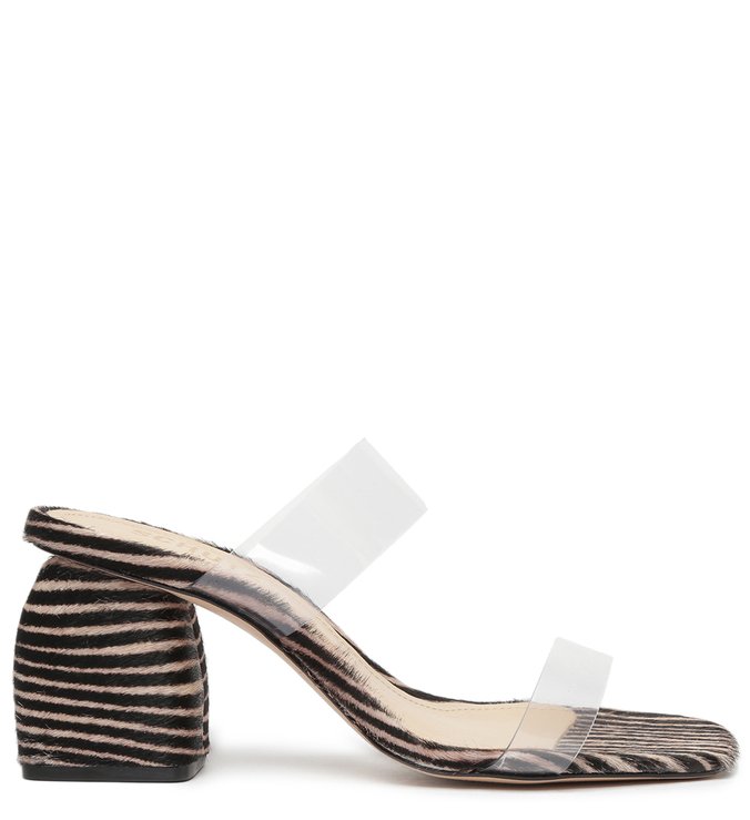 Sandália Mule com Salto Vinil Animal Print Sandália Mule com Salto Vinil Animal Print