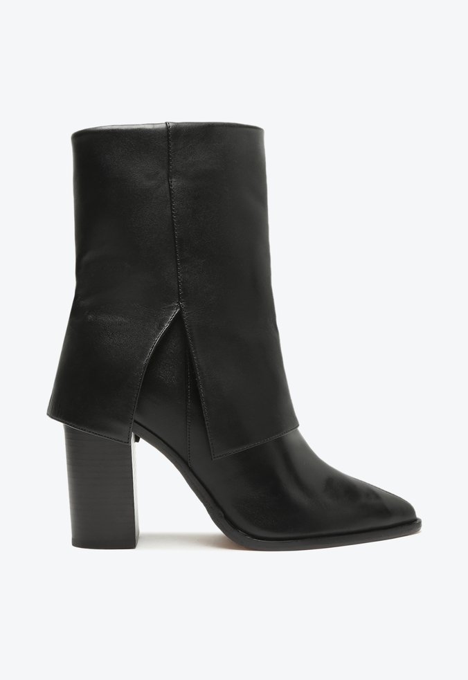 Bota Salto Bloco Willa Couro Preta