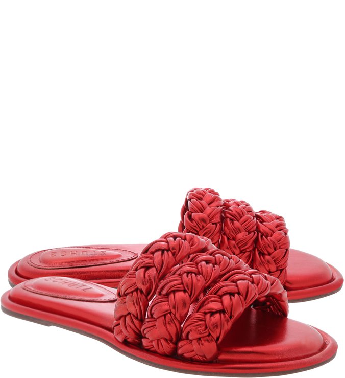 Sandália Rasteira Metalizada Vermelha