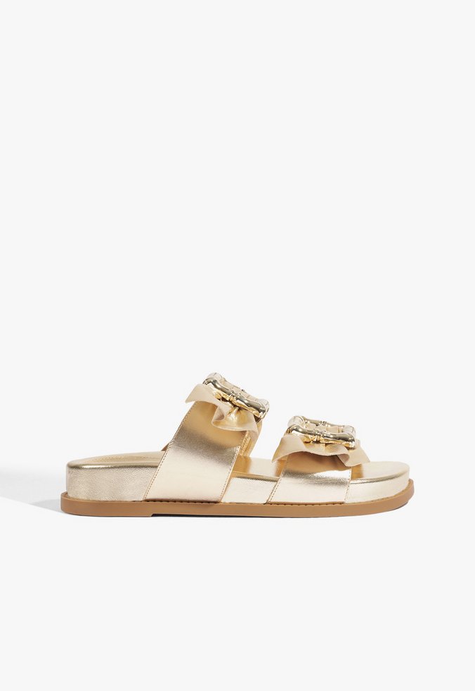 Sandália Papete Naomi Couro Dourado