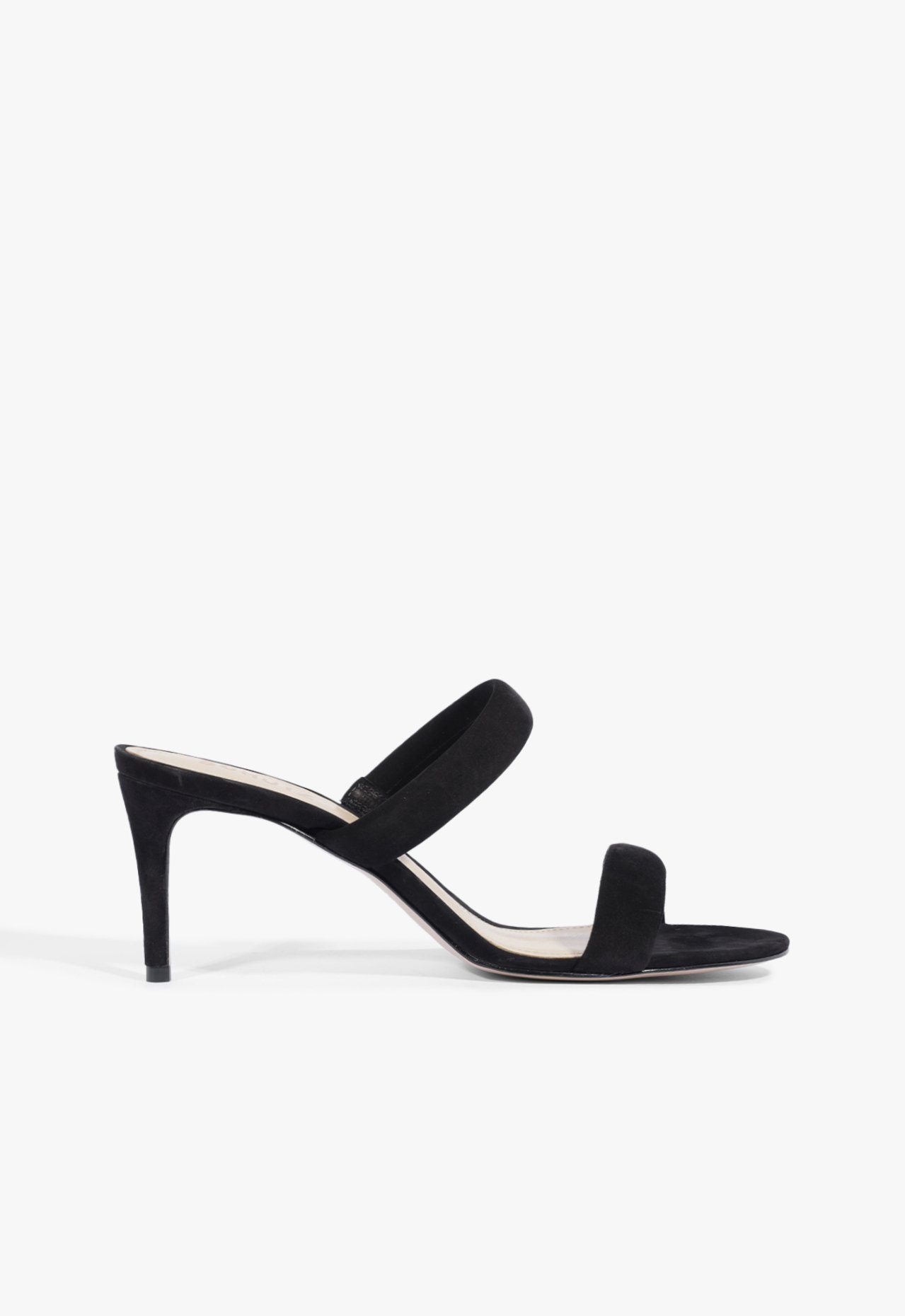 Sandália Mule Salto Médio Camurça Tiras Preto | Schutz