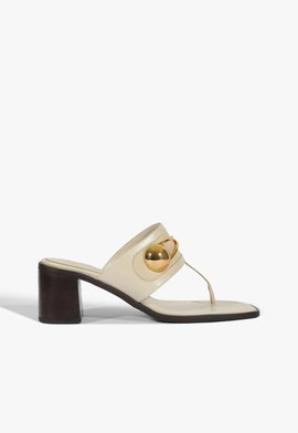 Sandália Mule Salto Bloco Ornella Couro Glam Branca