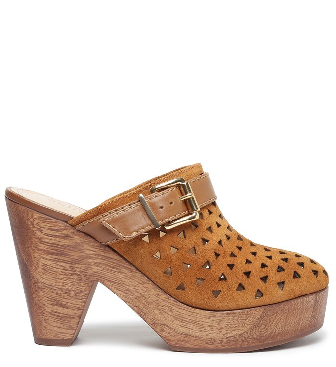 Mule Clog Salto Alto Madeira Marrom
