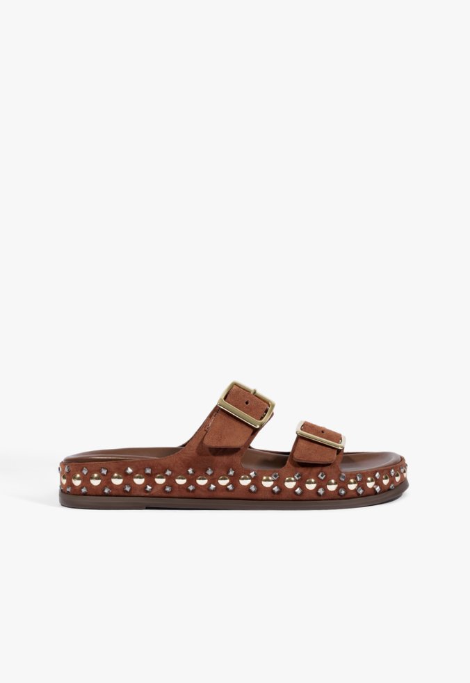 Sandália Papete Studs Camurça Marrom