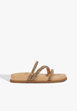 Sandália Papete Metalizada Bege