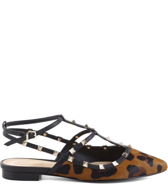Flat Mule Studs Fur Animal Print Flat Mule Studs Fur Animal Print