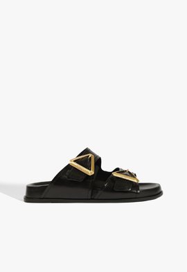 Sandália Papete Triangle Couro Preta