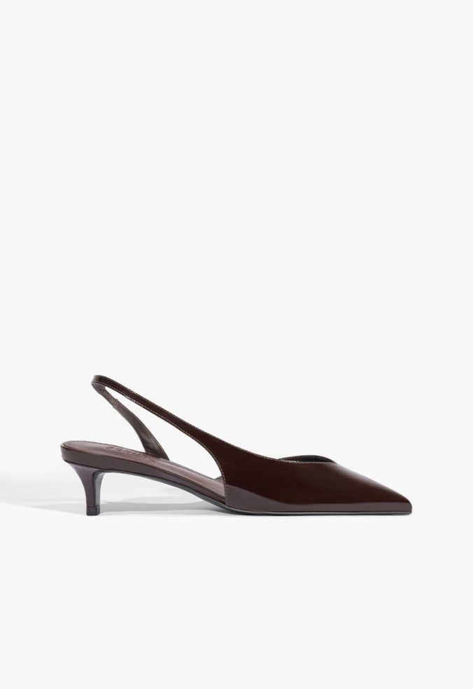 Scarpin Slingback Alessia Low Couro Marrom