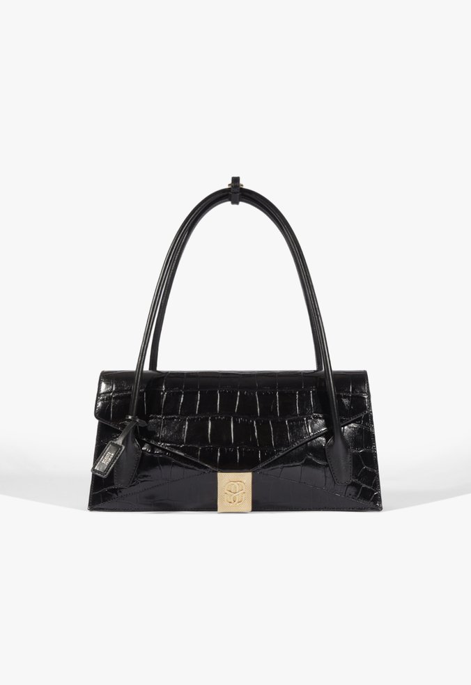 Bolsa Tote Envelope Bag Média Couro Preta