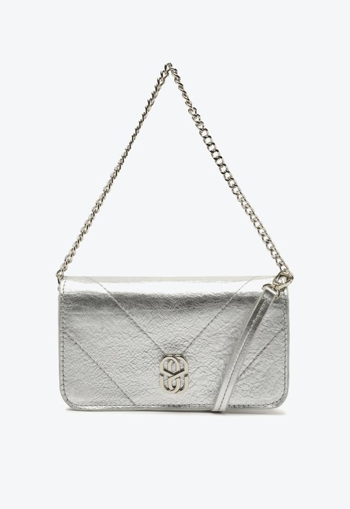 Bolsa Couro Shoulder Prateada