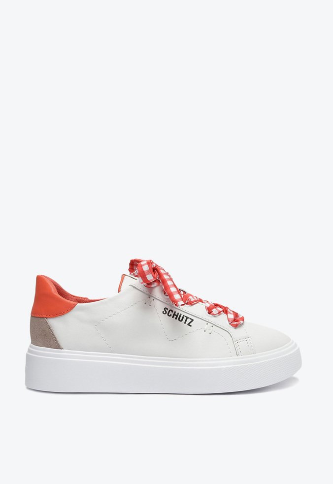 Tênis Couro Schutz Logo Branco e Coral