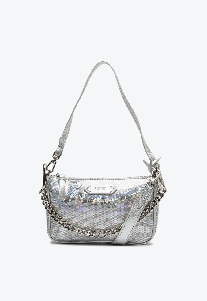 Bolsa Tiracolo Emmy Couro Snake Holográfico Prateada