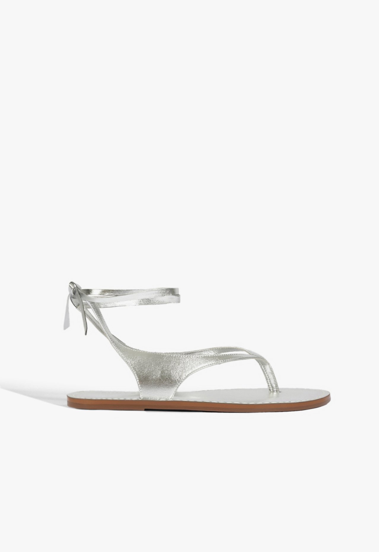 Sandália Rasteira Couro Amarração Prata | Schutz