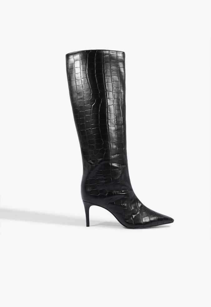 Bota Mary Up Mid Salto Fino Couro Preta