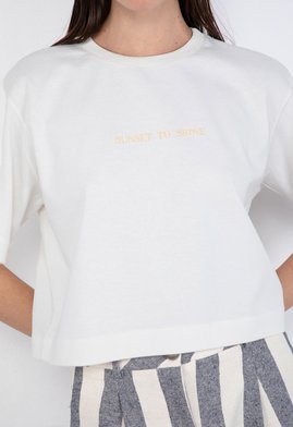 Camiseta Cropped Algodão Milene Sunset Branca