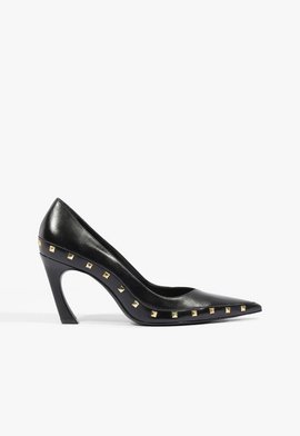 Scarpin Lexi Studs Salto Alto Couro Preto