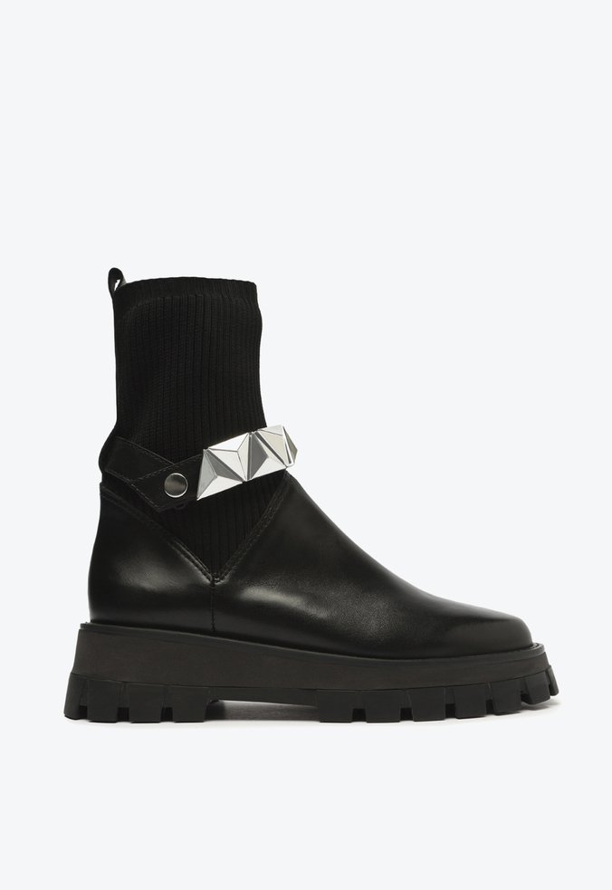 サトウ Bota Tratorada Hadley Couro Tricô Preta | Schutz
