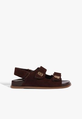 Papete Bico Quadrado Velcro Acamurçado Couro Marrom Escuro