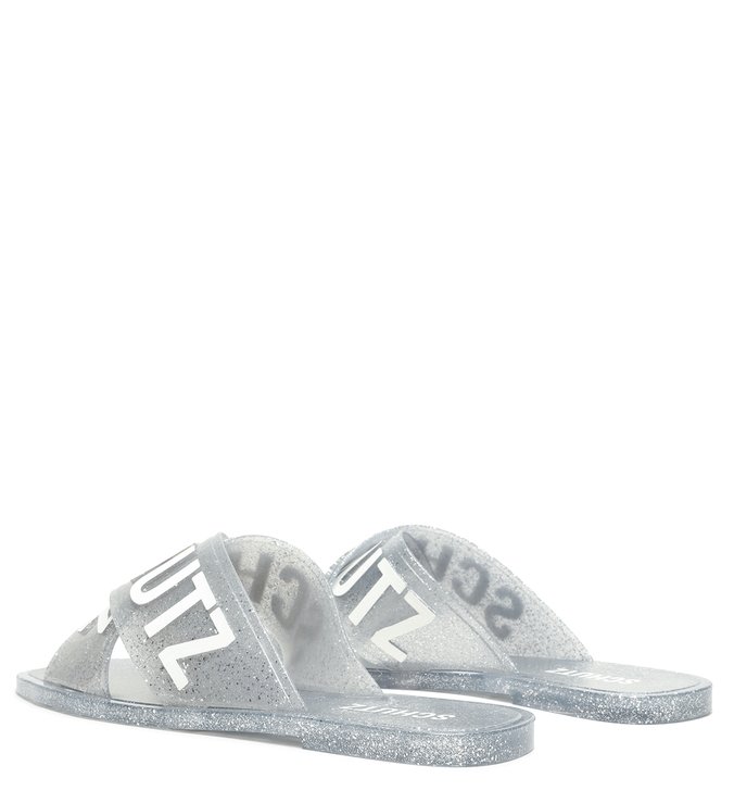 Sandália Rasteira de X Logo Schutz Jelly Glitter Prata Sandália Rasteira de X Logo Schutz Jelly Glitter Prata
