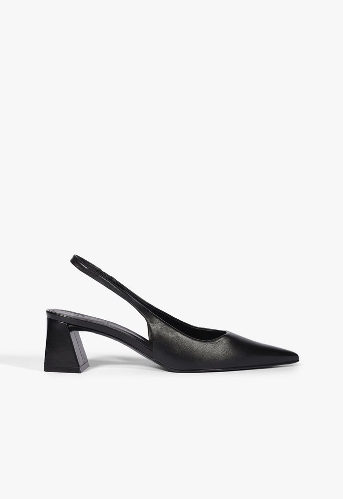 Slingback Couro Salto Médio Bloco Preto