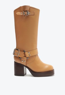 Bota Salto Alto Couro Marrom Claro