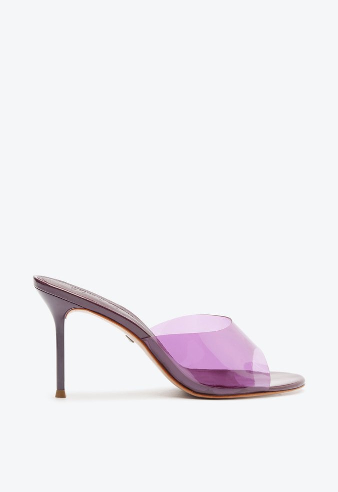 Sapato Mule Lina Vinil Salto Alto Roxo