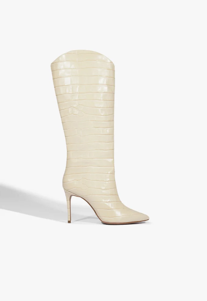 Vista 3 Bota Salto Alto Maryana Couro Creme Schutz Unissex Schutz Unissex