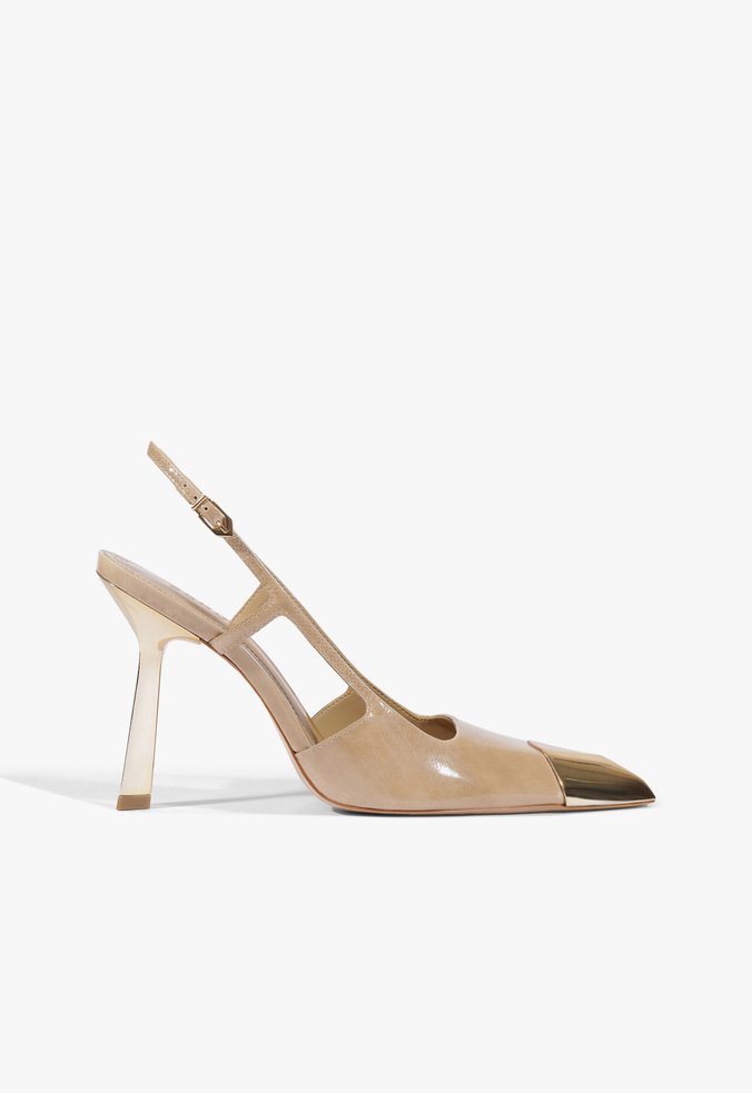Scarpin Slingback Verniz Couro Marrom Claro