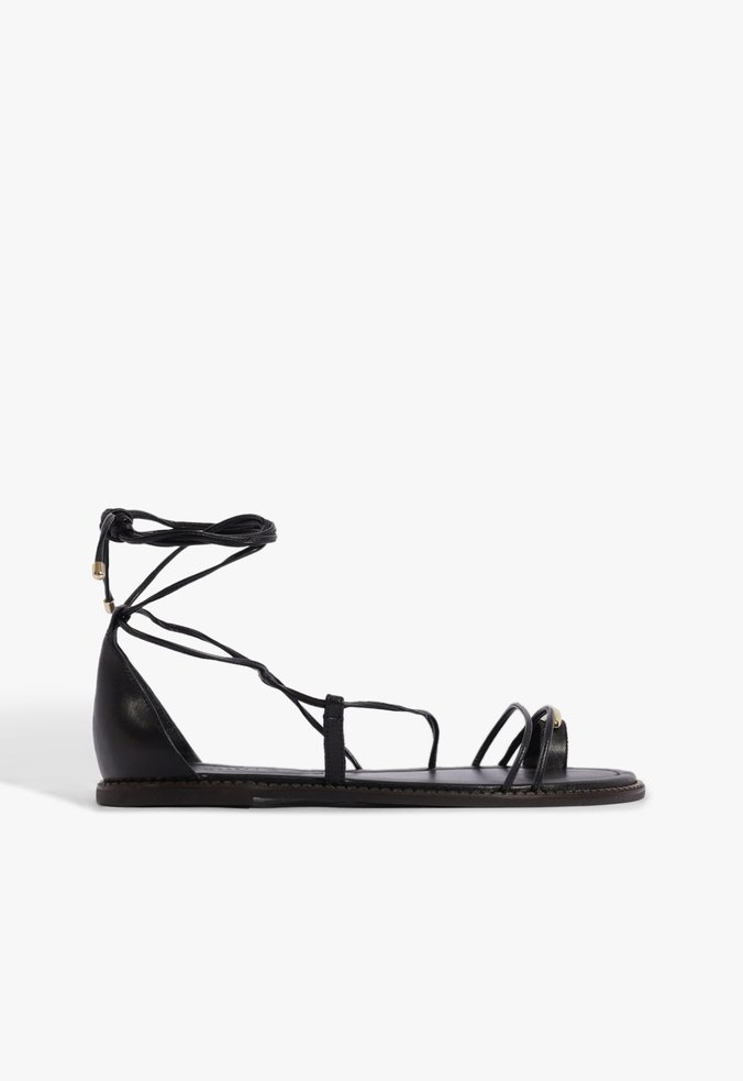 Sandália Rasteira Amarração Preta