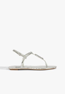 Sandália Rasteira Couro Prata