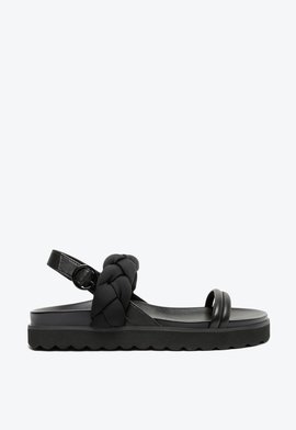 Sandália Papete Flatform Nylon Trança Preta