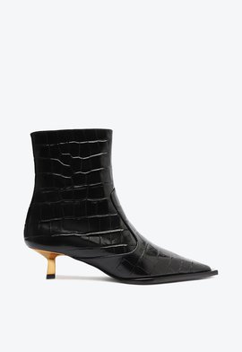Bota Ivy Couro Croco Preta