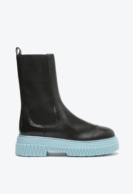 Bota Chelsea Cano M dio Lincoln Couro Preta e Azul