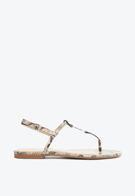 Sandália Rasteira Statement Flats Couro Snake Bege