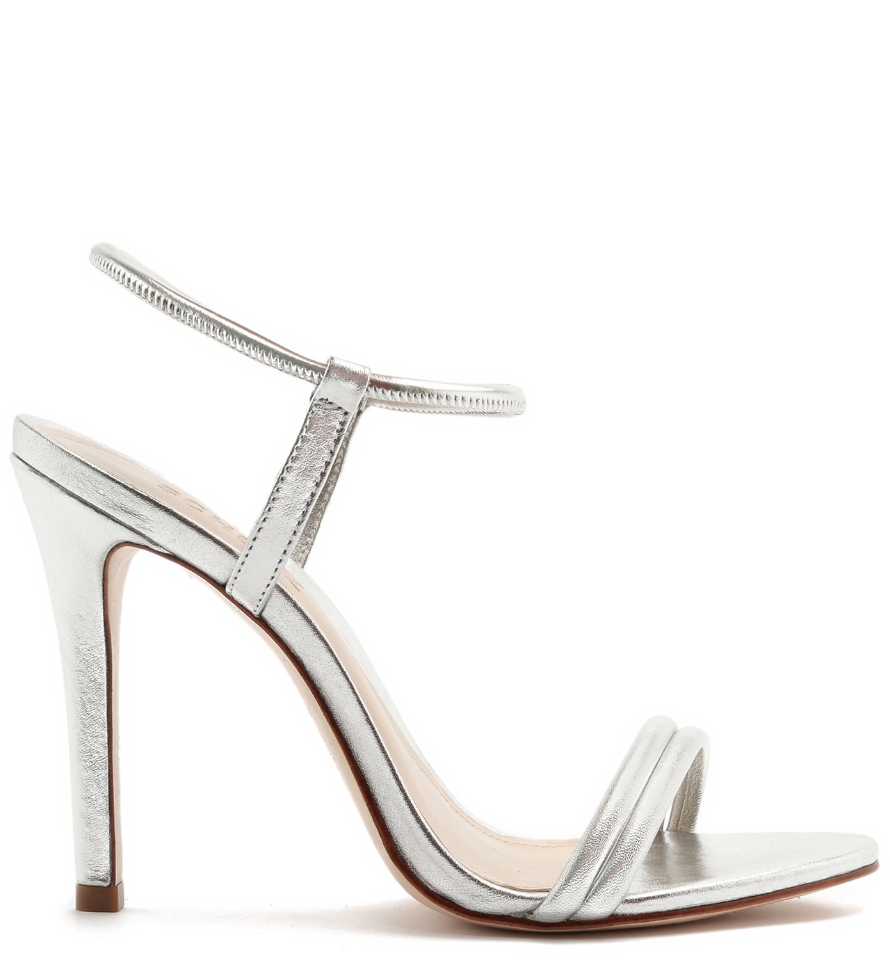 Sandália Salto Fino Alto Prata Schutz