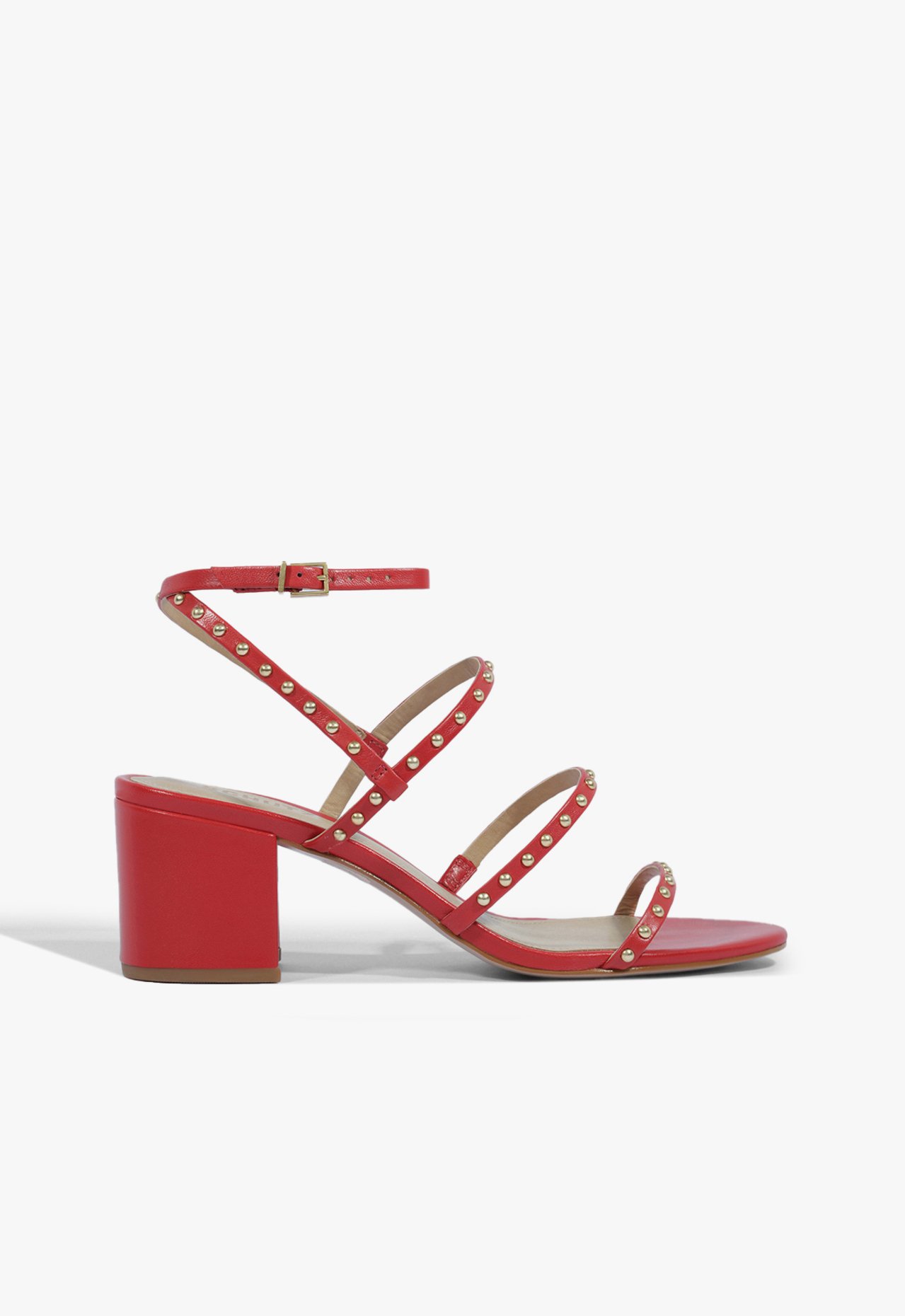 Sandália Metalizada Salto Bloco Médio Tiras Vermelho | Schutz