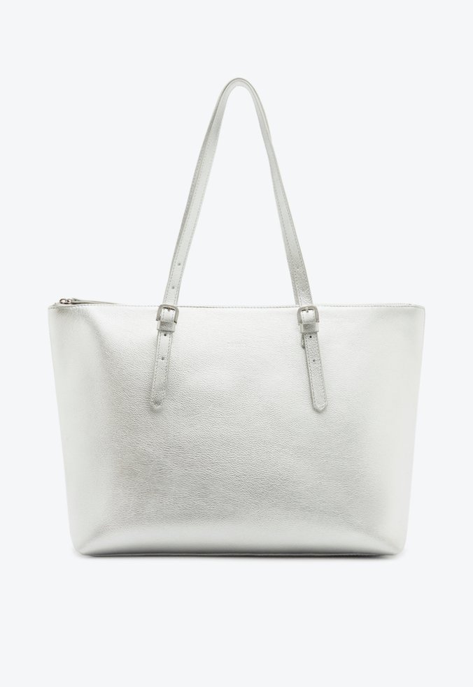 Bolsa Shopping Grande Sara Couro Prata