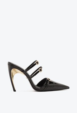 Mule Curve Heels Verniz Croco Preto