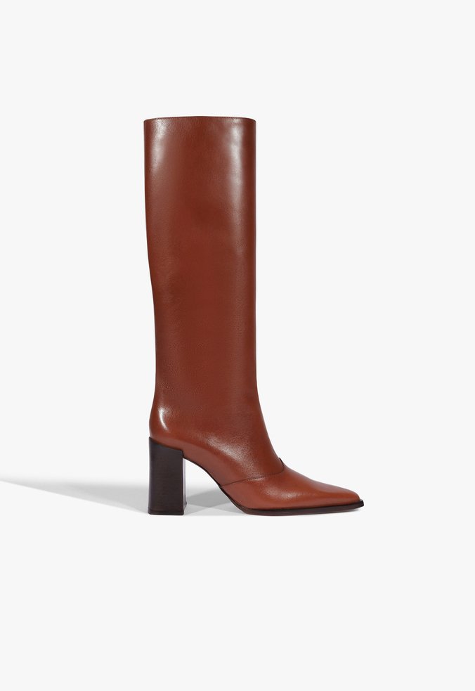 Bota Raffaela Cano Longo Couro Marrom
