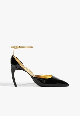 Mule Tracy Couro Preta e Dourado