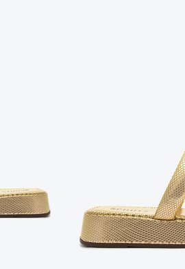 Sandália Papete Flatform Couro Dourada
