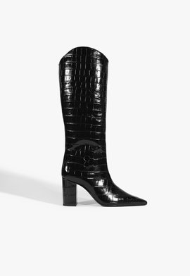 Bota Maryana Block Croco Couro Preto